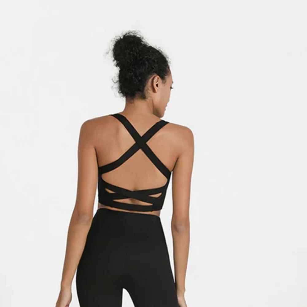 Organic Chic Black Cross-Back Crop Top